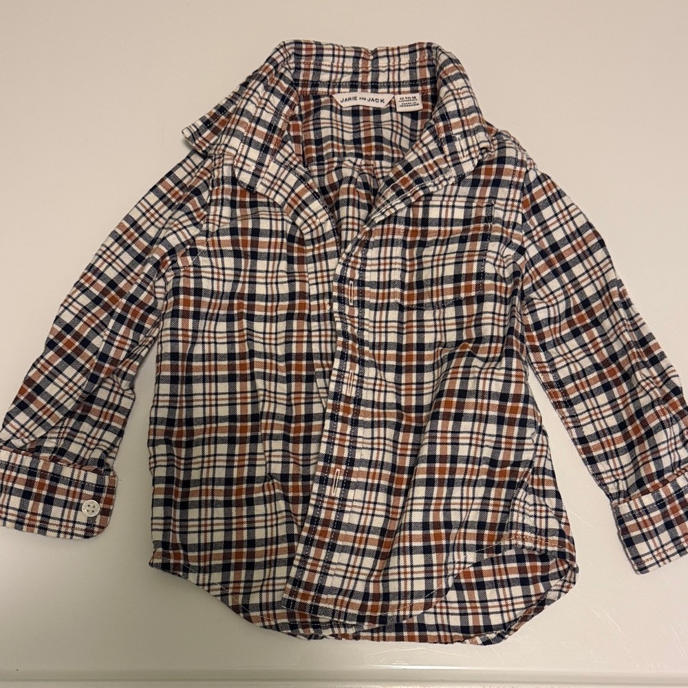 Boys baby toddler button down colored plaid shirt 12-18 months